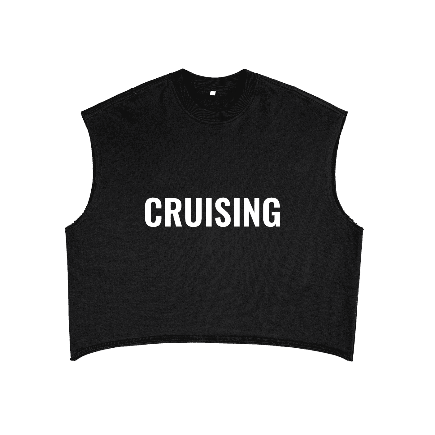 Black FETISHISTO cruising tank top with bold white CRUISING text on front