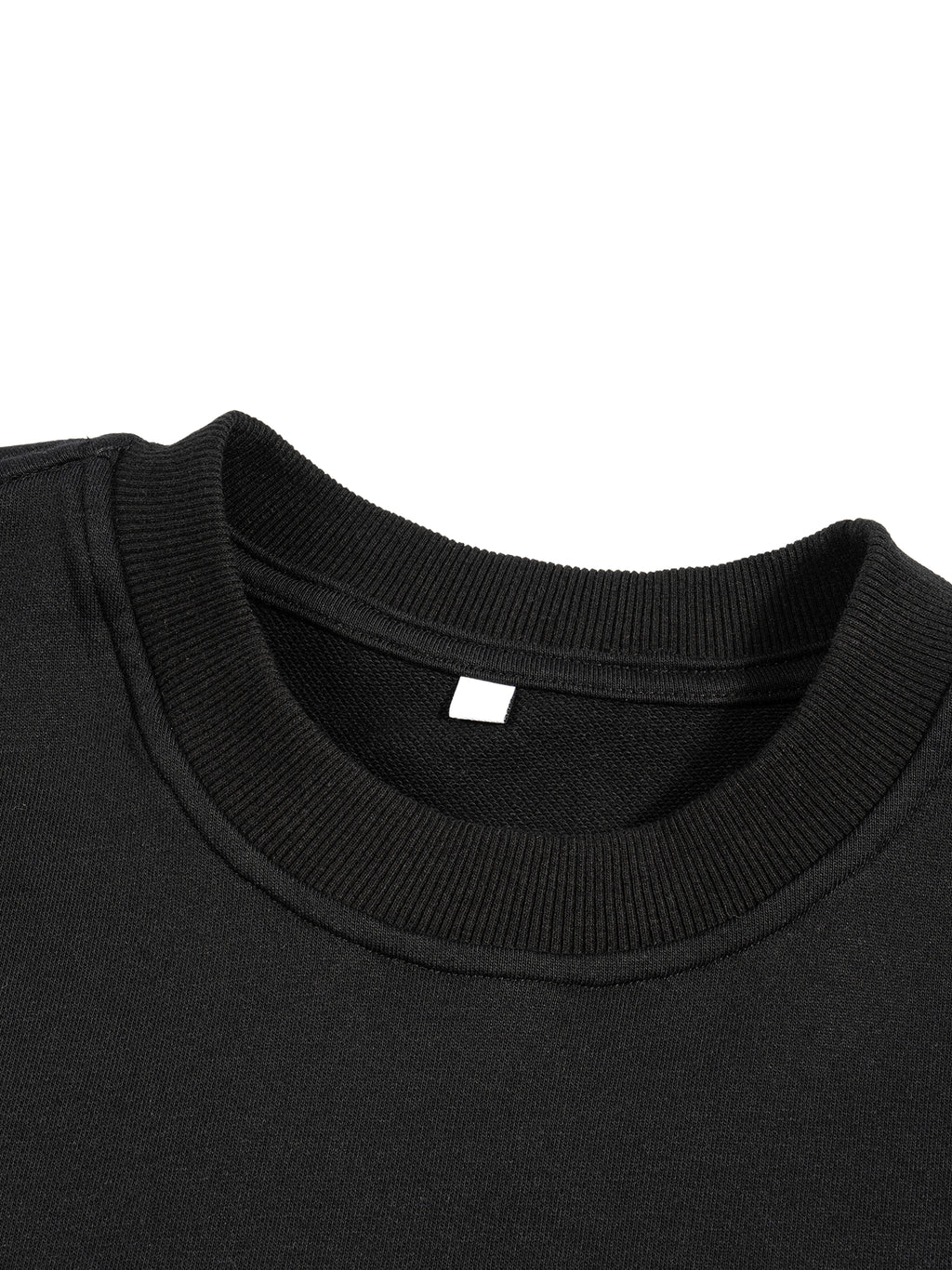 Close-up of black french terry boxy tank top neckline with ribbed collar by FETISHISTO