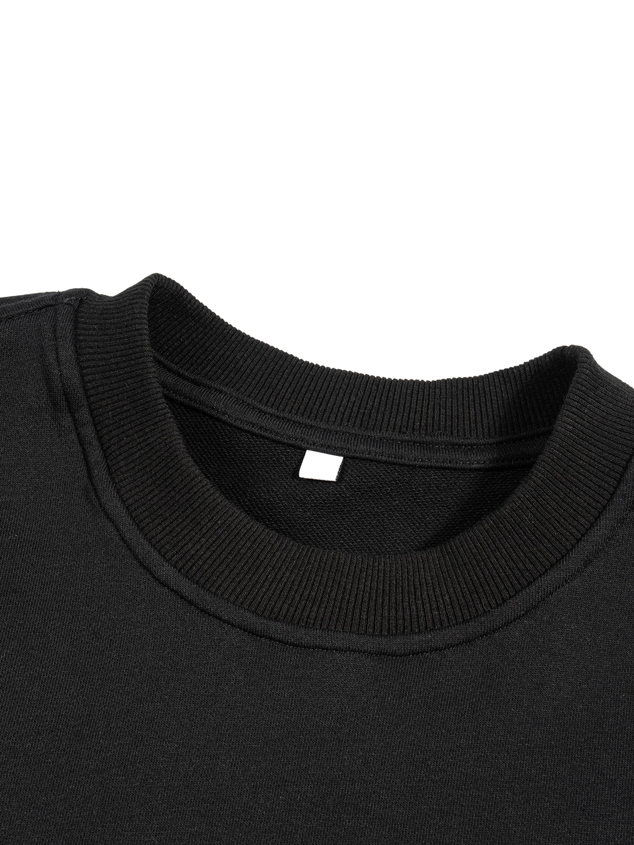 Close-up of black french terry boxy tank top neckline with ribbed collar by FETISHISTO