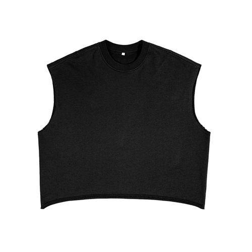 FETISHISTO black french terry boxy tank top with sleeveless design and relaxed fit