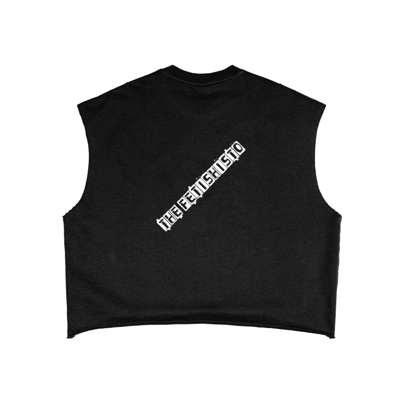 Black French terry boxy tank top by FETISHISTO with a cropped fit and logo on the back