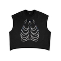 FETISHISTO black French terry boxy tank top with silver chain rib cage design