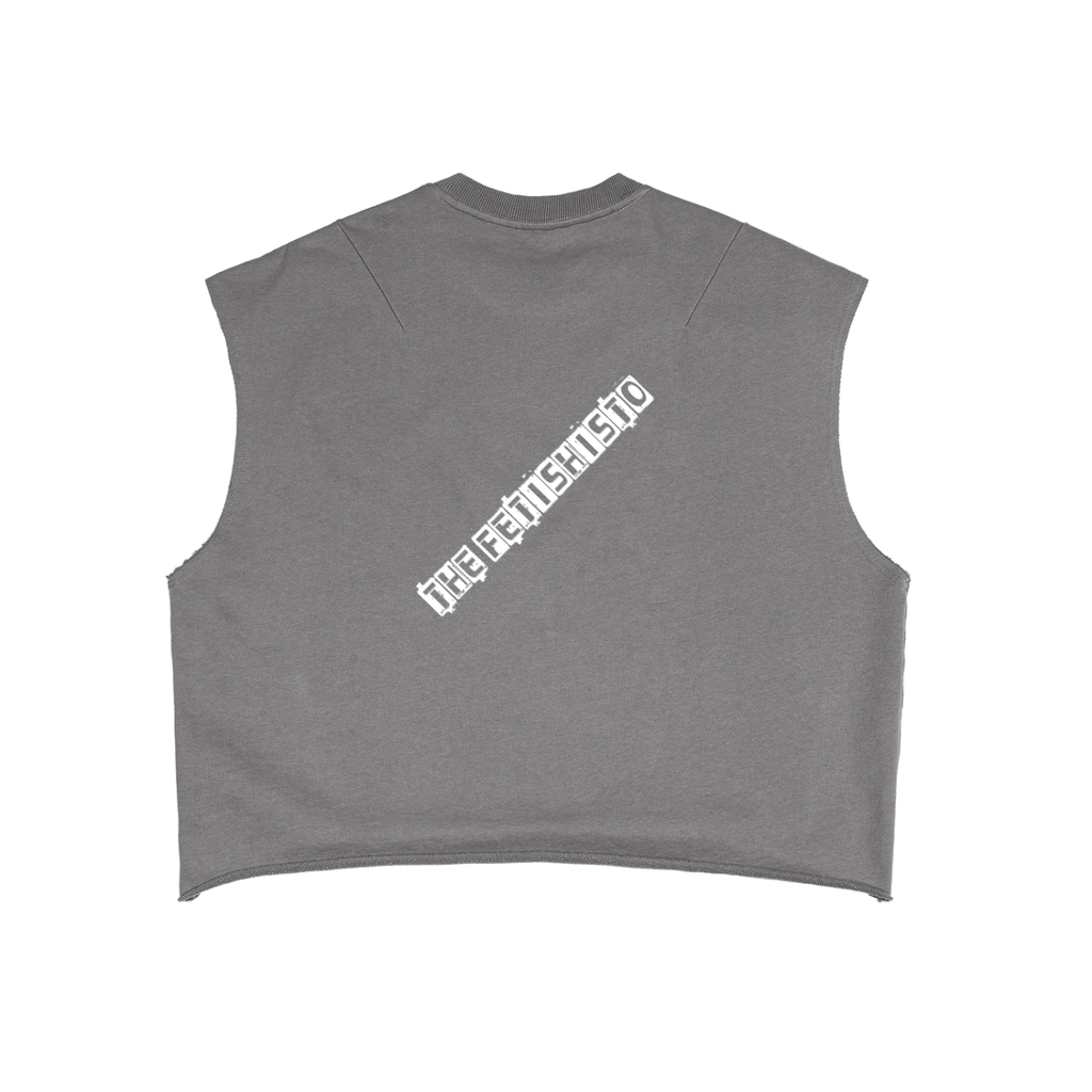 Gray FETISHISTO French terry boxy tank top with white logo print on back