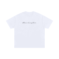 White chaos of desire oversized t-shirt with black script text on front by FETISHISTO