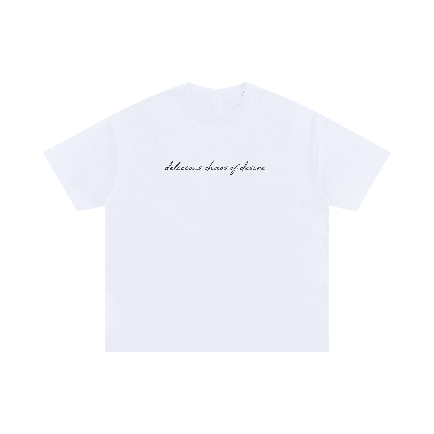 White chaos of desire oversized t-shirt with black script text on front by FETISHISTO