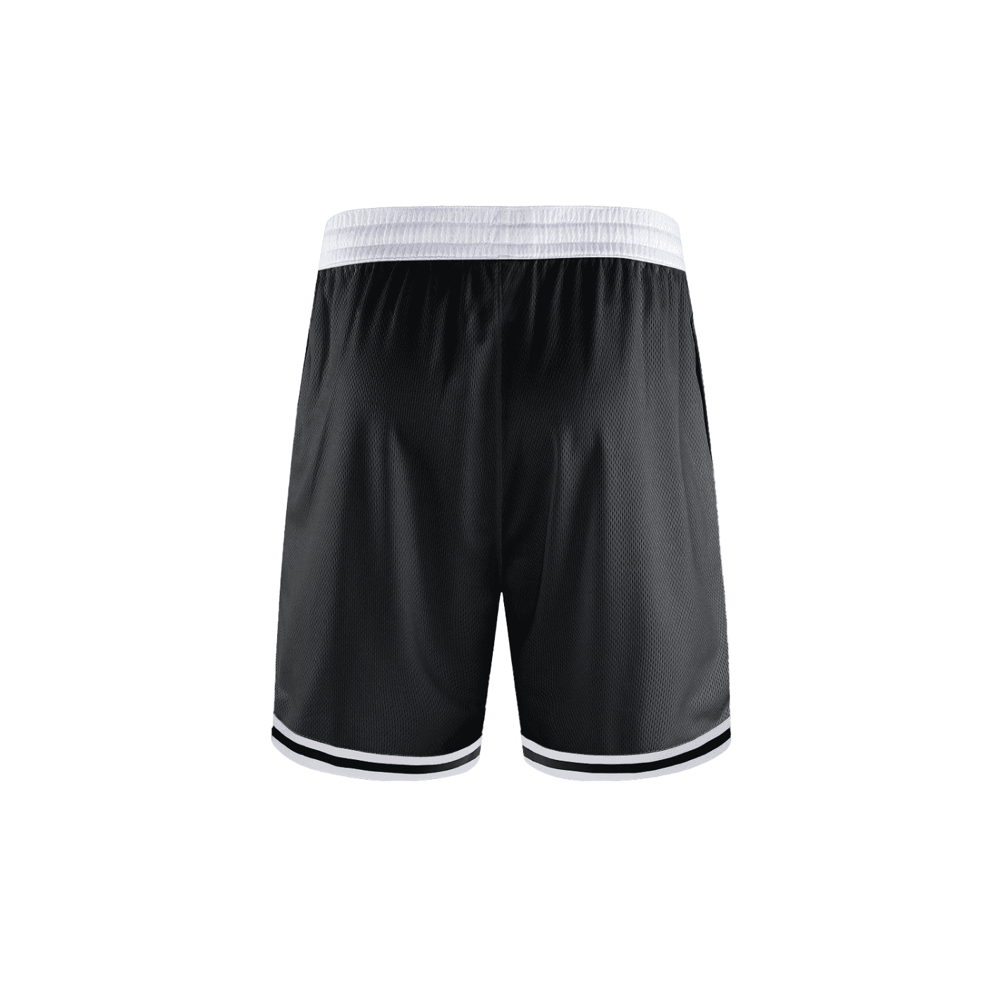 FETISHISTO black and white classic basketball shorts with elastic waistband and striped hem