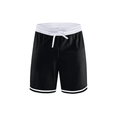 FETISHISTO black and white classic basketball shorts with drawstring waist and striped hem