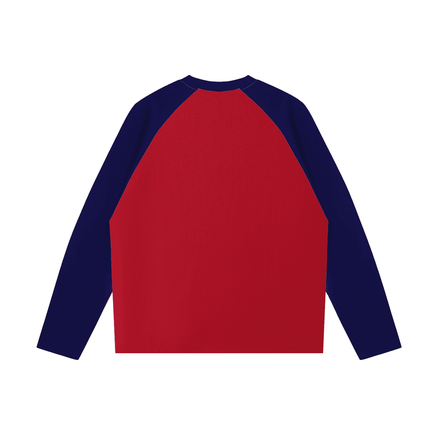 FETISHISTO color-blocked raglan fetish shirt with red body and navy blue sleeves long sleeve design