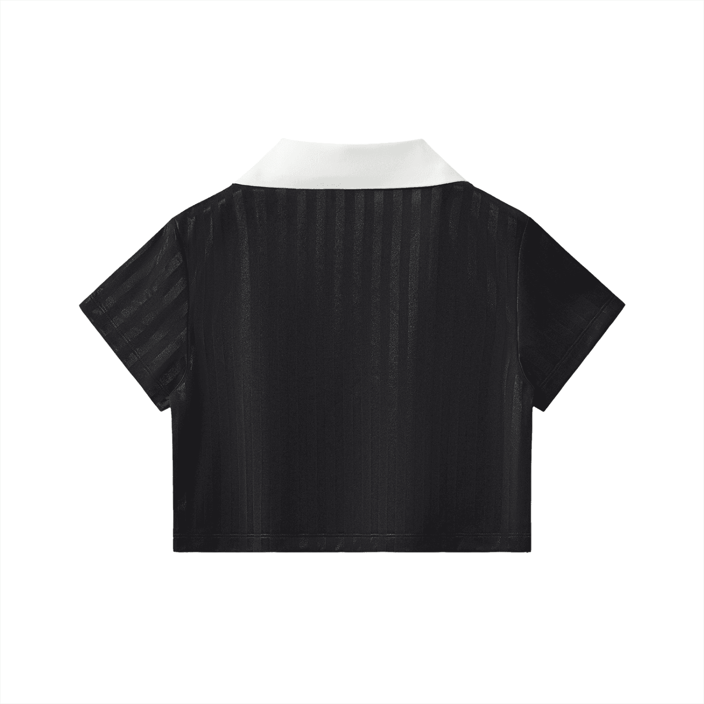 ODMPOD black contrast collar cropped jersey with short sleeves and striped texture back view