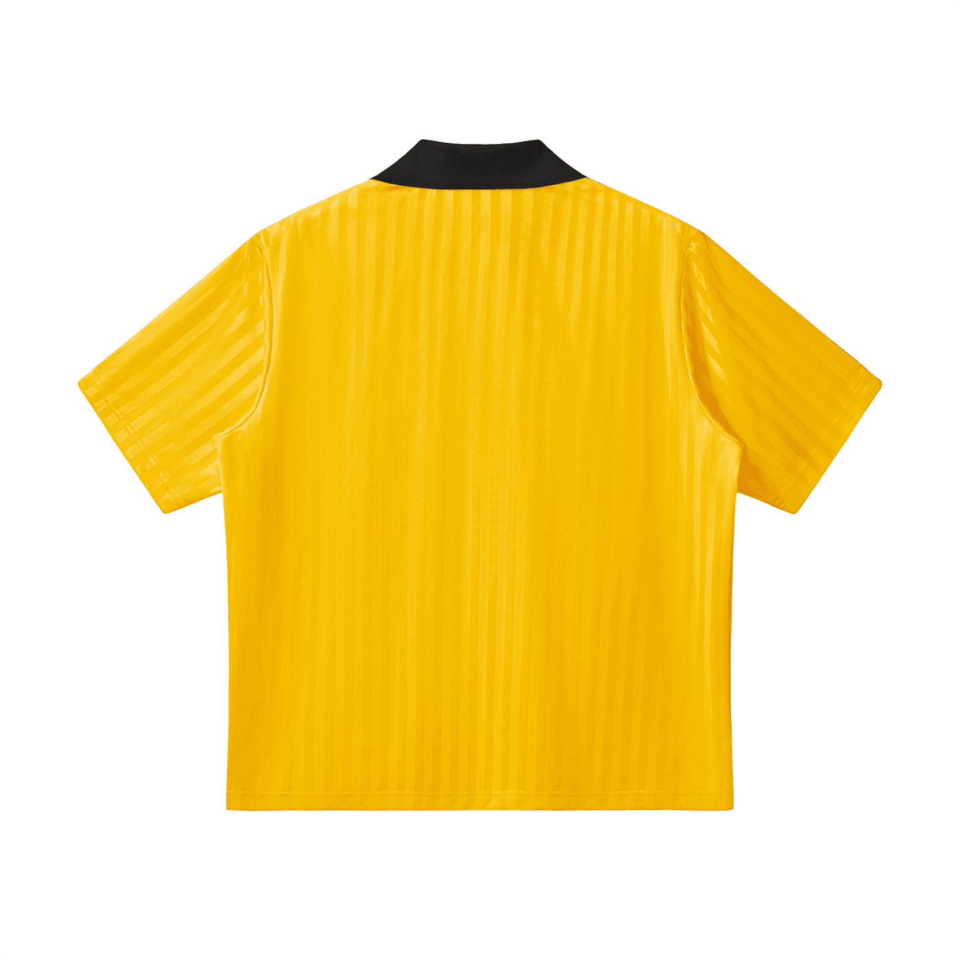 FETISHISTO yellow contrast collar soccer jersey with short sleeves and black collar shown from back