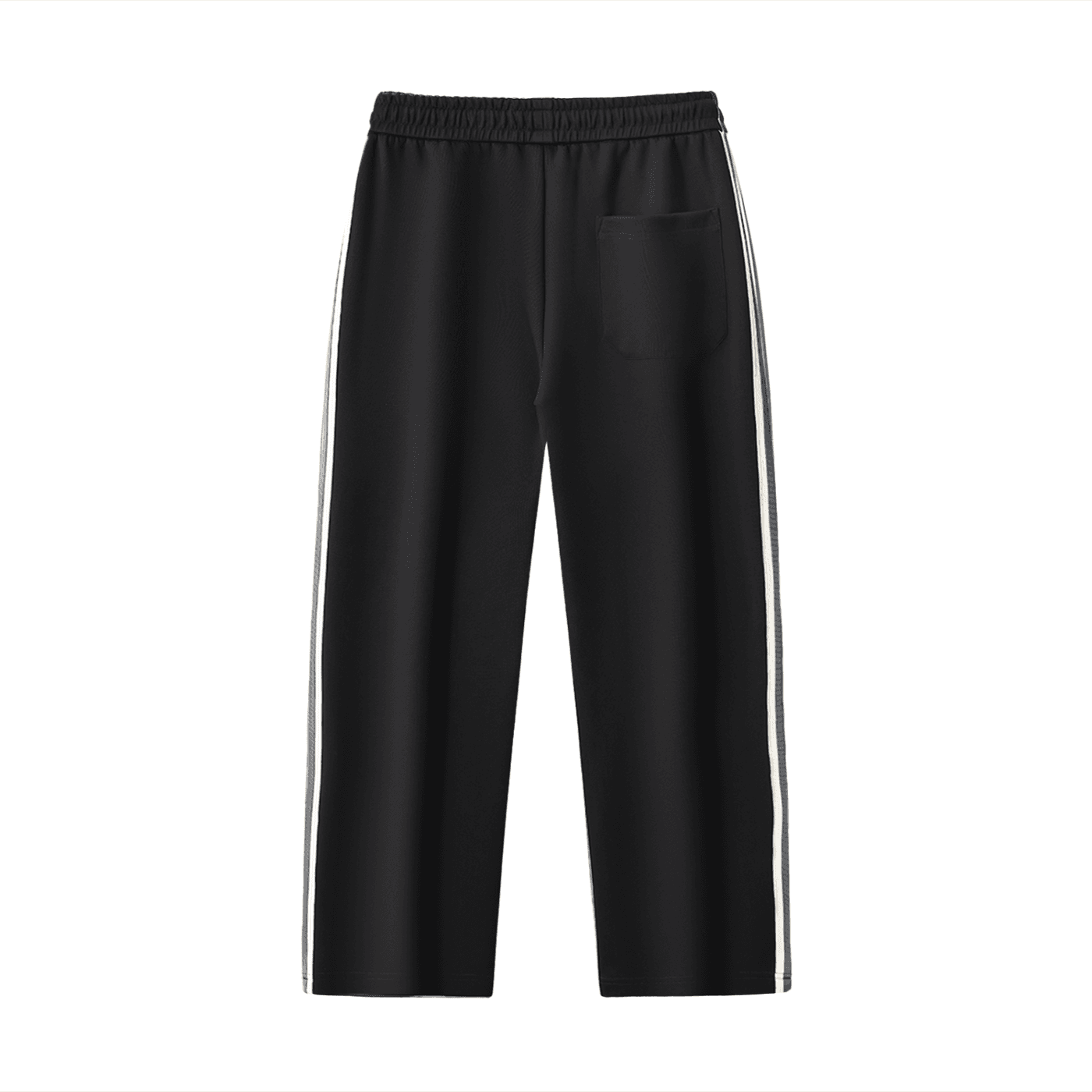 Black contrast side-stripe straight-leg pants with elastic waistband and back pocket by FETISHISTO
