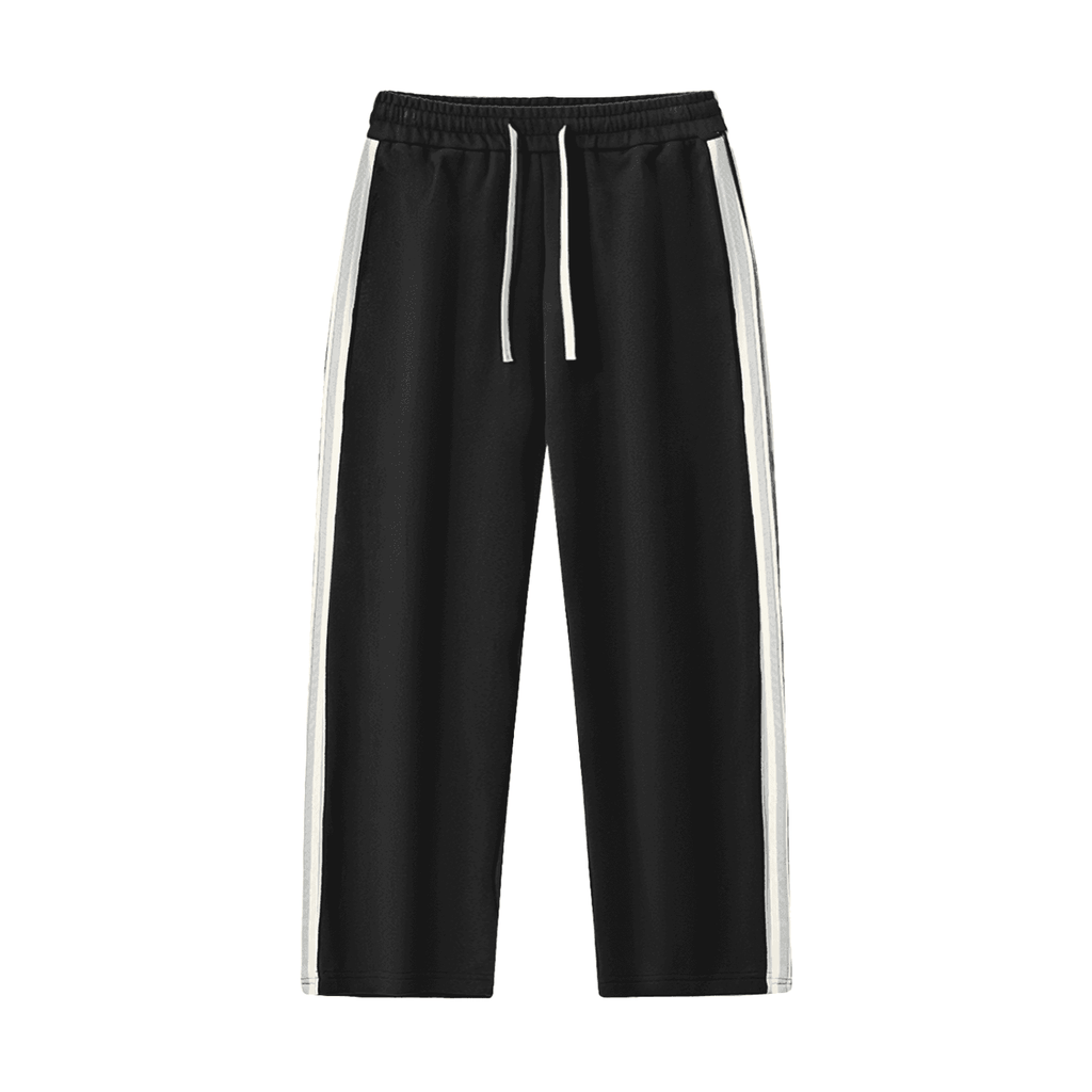 FETISHISTO black contrast side-stripe straight-leg pants with white drawstring and side stripes