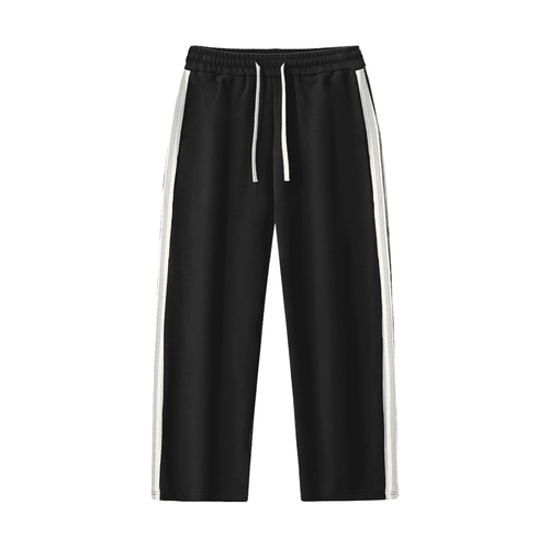 FETISHISTO black contrast side-stripe straight-leg pants with white drawstring and side stripes