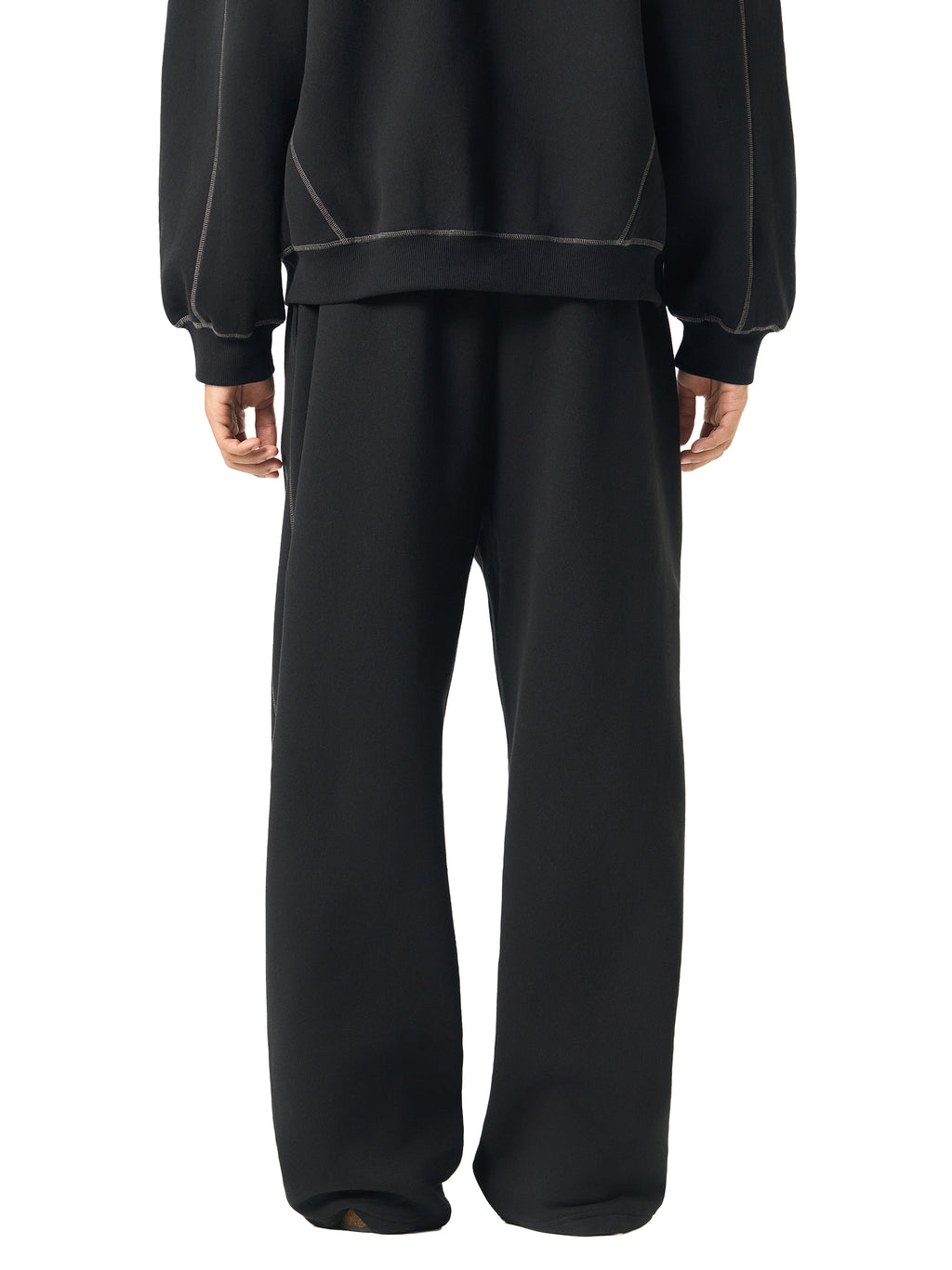 FETISHISTO black contrast stitch fleece sweatpants with relaxed fit and visible stitching details