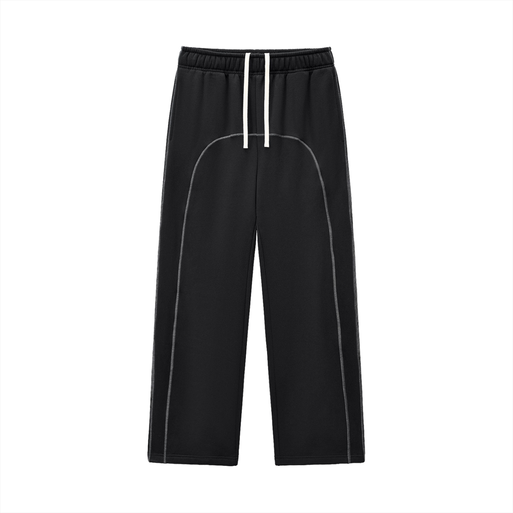 FETISHISTO black contrast stitch fleece sweatpants with white drawstring and relaxed fit