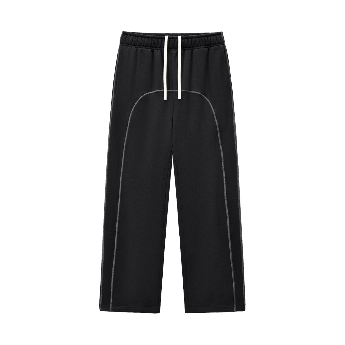 FETISHISTO black contrast stitch fleece sweatpants with white drawstring and relaxed fit