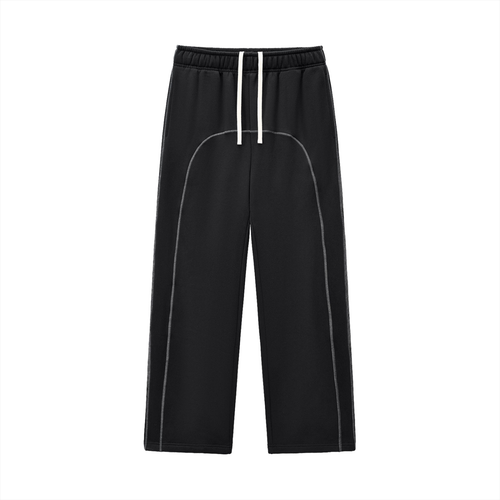 FETISHISTO black contrast stitch fleece sweatpants with white drawstring and relaxed fit