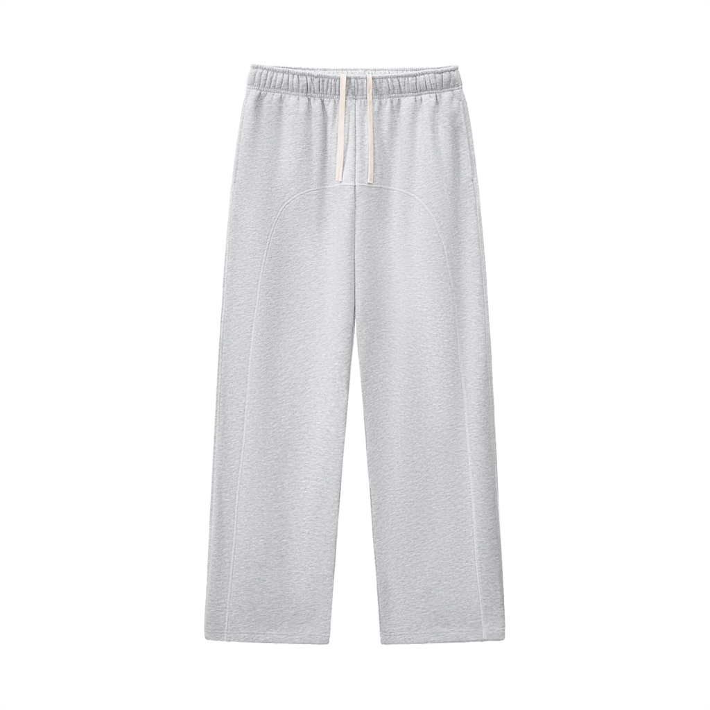 FETISHISTO light gray contrast stitch fleece sweatpants with elastic waistband and drawstring