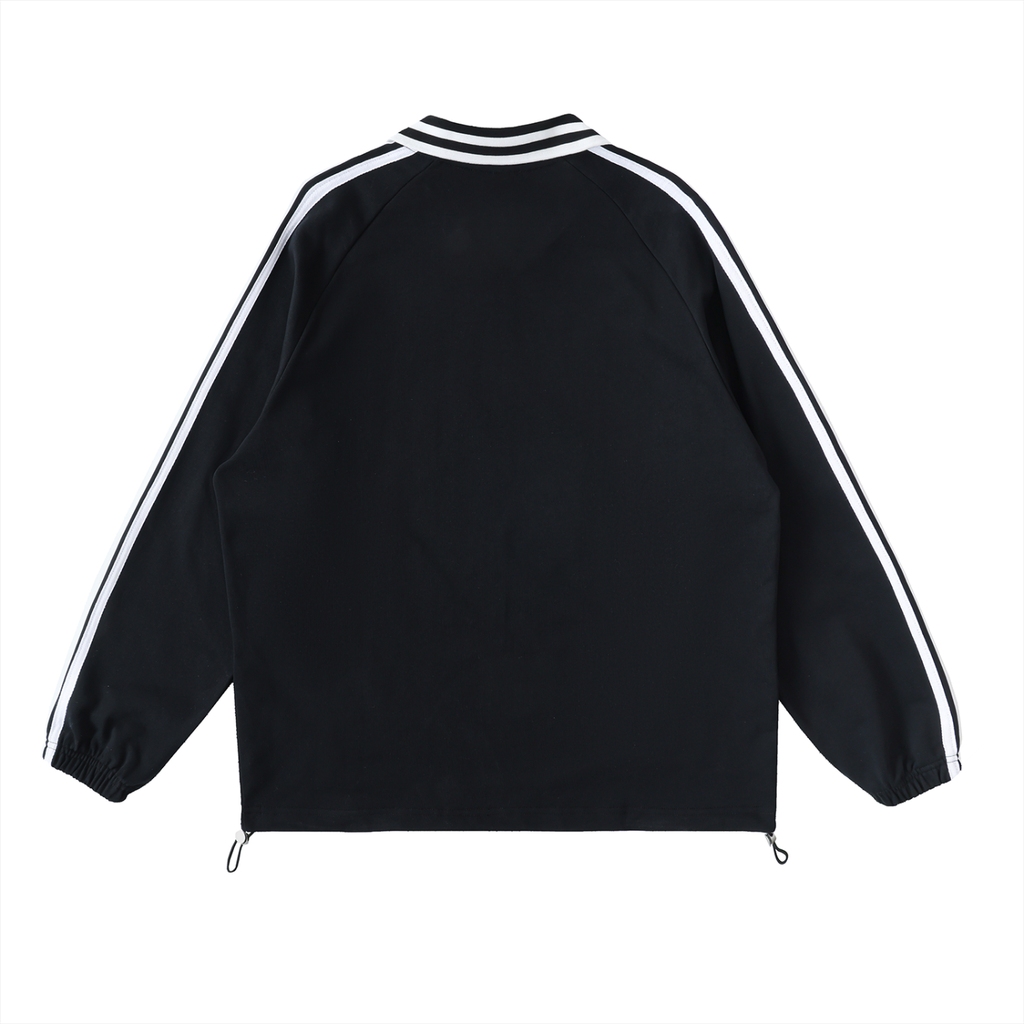 FETISHISTO black contrast striped collar sweatshirt with white stripes on sleeves and elastic cuffs