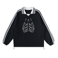 FETISHISTO black contrast striped collar sweatshirt with white stripes on sleeves and skeleton chain design