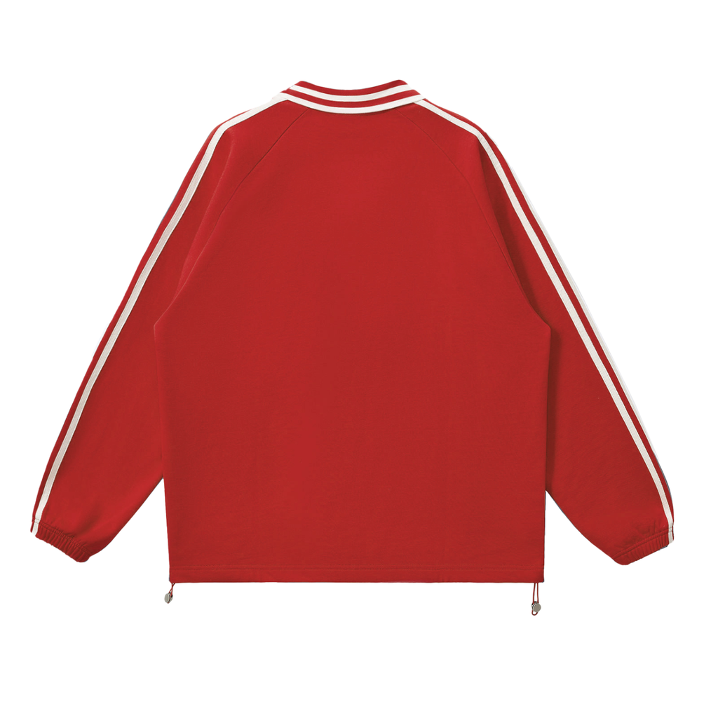 FETISHISTO red contrast striped collar sweatshirt with long sleeves and white stripe details