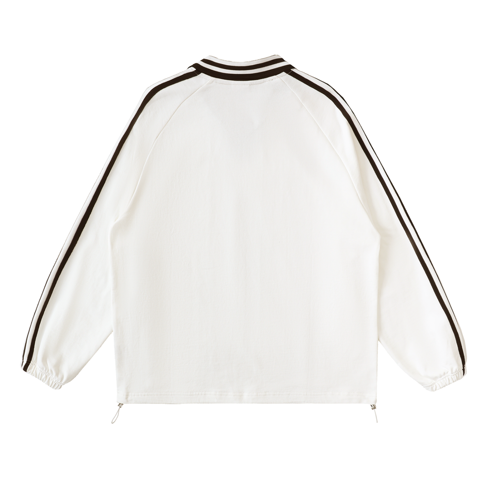 FETISHISTO white contrast striped collar sweatshirt with black stripes on sleeves and collar