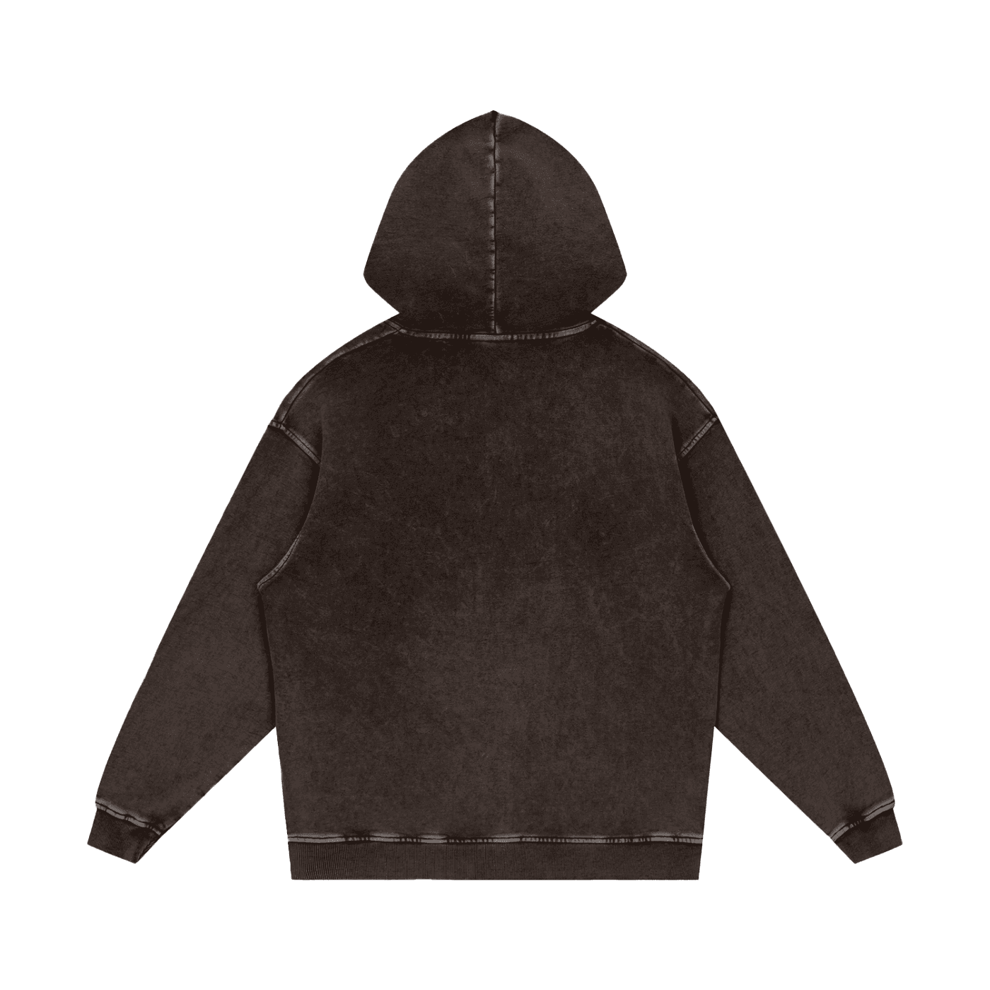 Back view of black snow washed cotton hoodie by FETISHISTO with a relaxed fit and hood