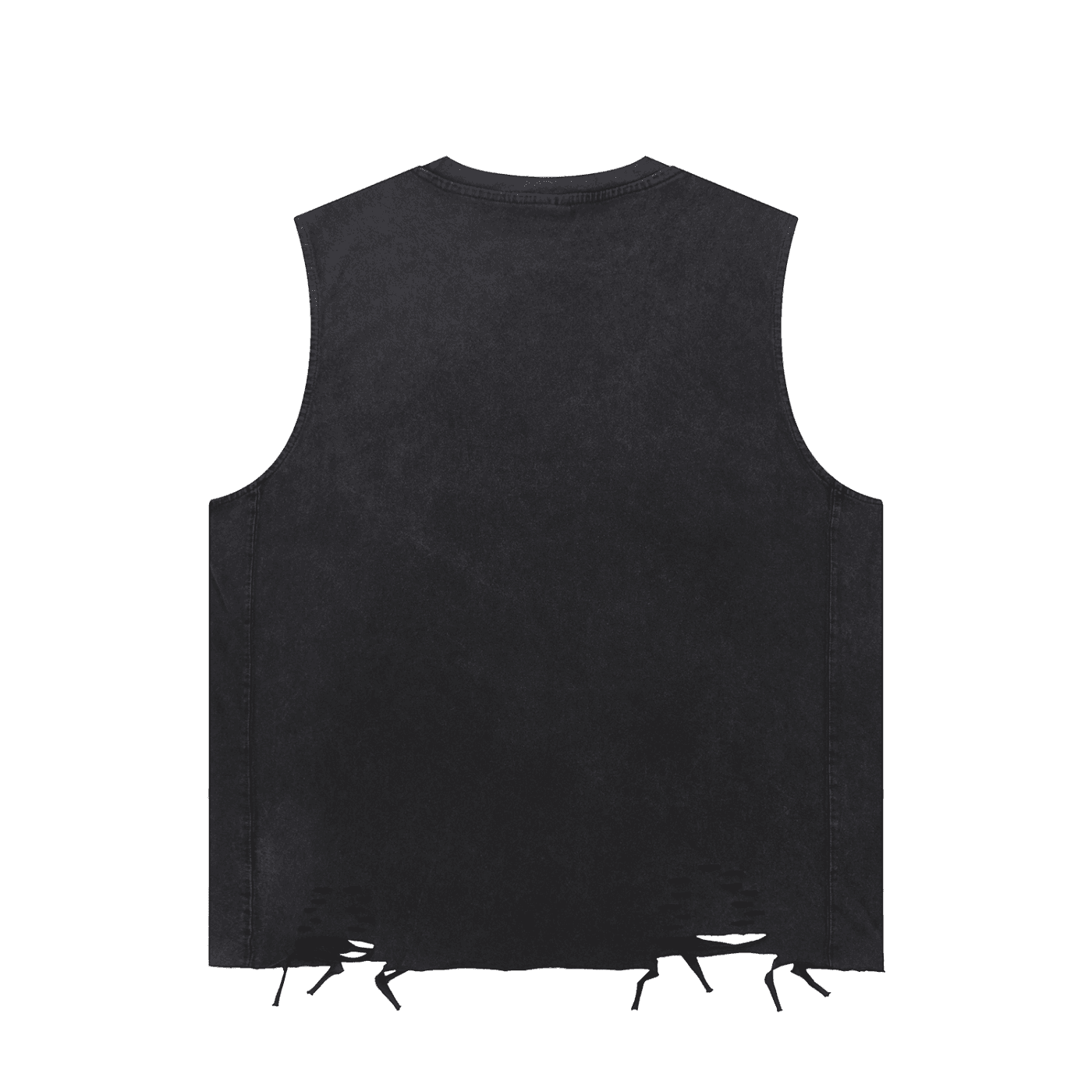 FETISHISTO black snow washed raw-hem tank top with distressed edges and sleeveless design