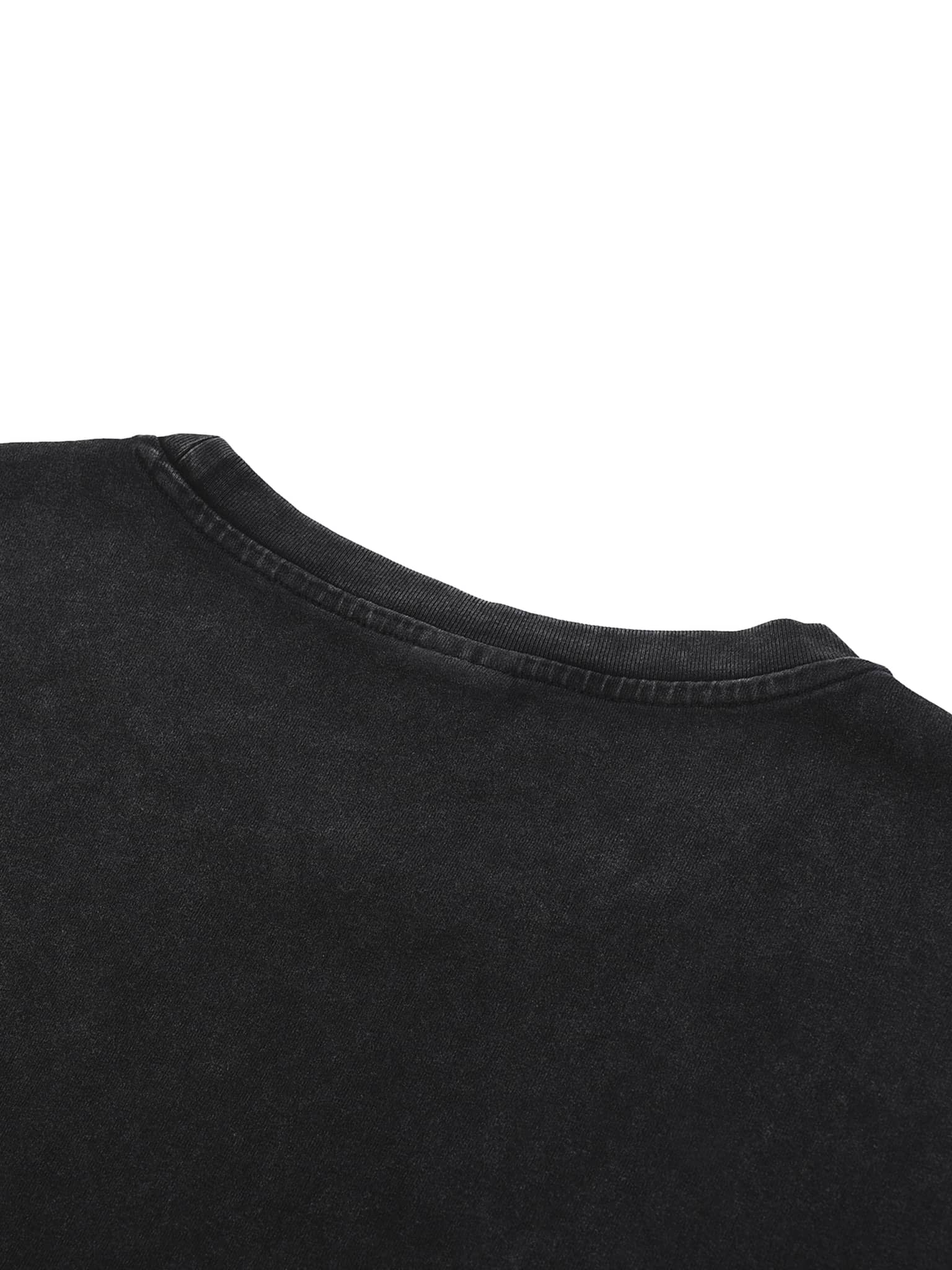 Close-up of black snow washed raw-hem tank top showing neckline and fabric texture from FETISHISTO