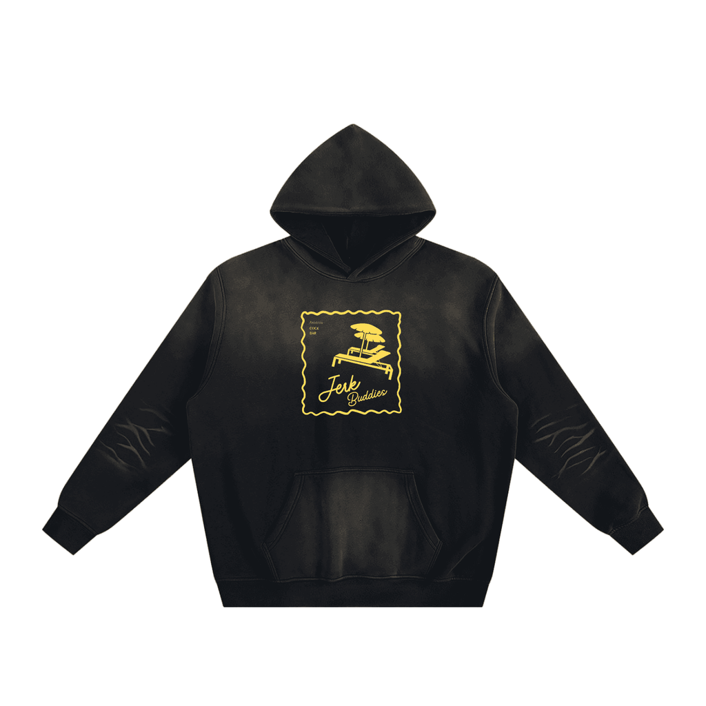 FETISHISTO black fetish fashion hoodie with yellow graphic logo and front pocket