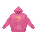 FETISHISTO pink fetish fashion hoodie with yellow graphic and front kangaroo pocket