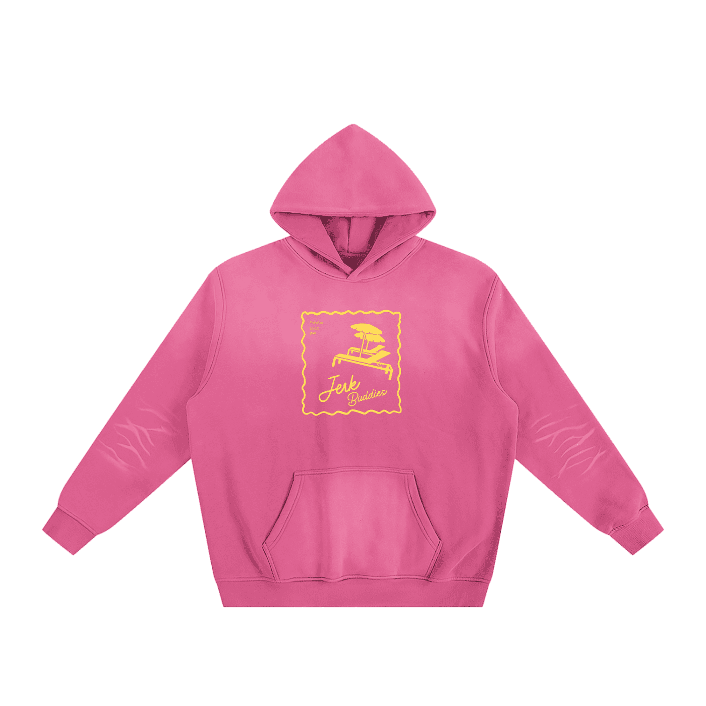 FETISHISTO pink fetish fashion hoodie with yellow graphic and front kangaroo pocket