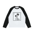 FETISHISTO fetish fashion raglan long sleeve shirt with black sleeves and double trouble palm tree graphic