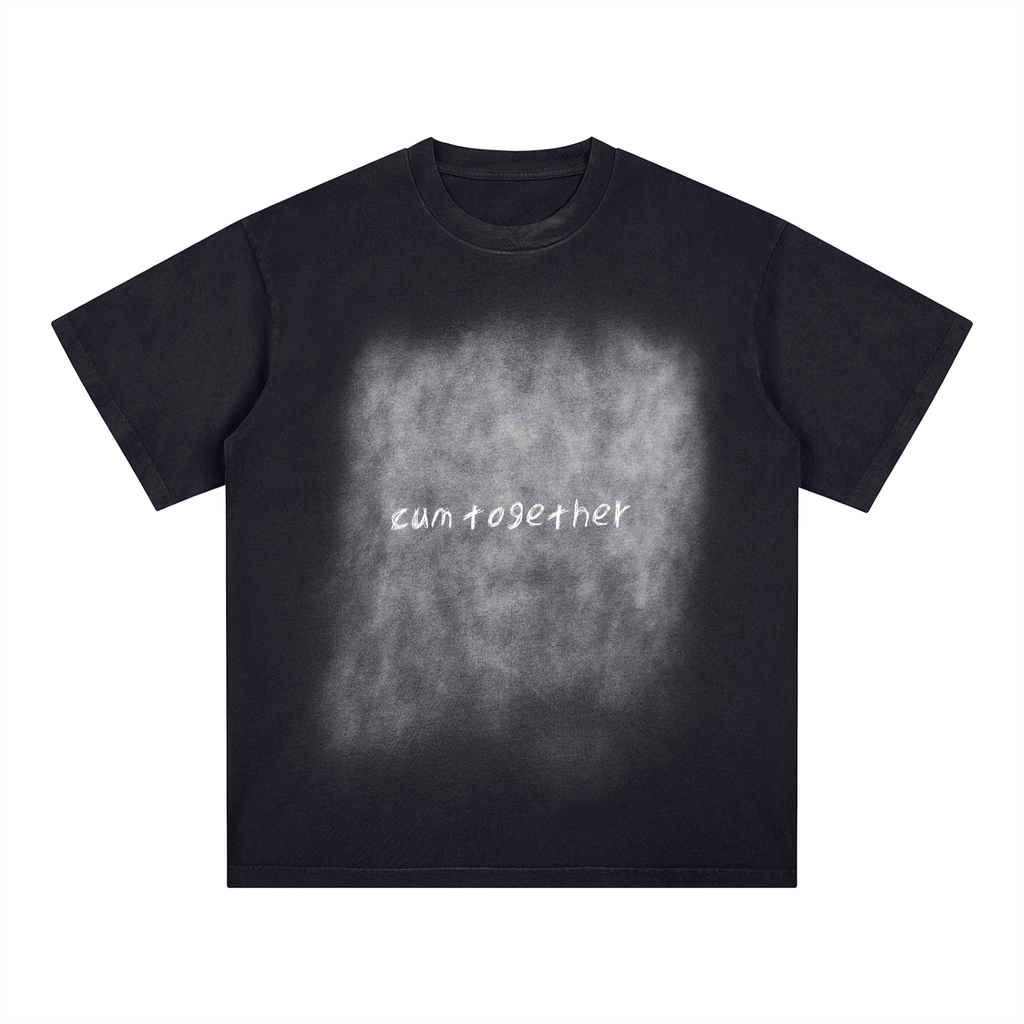 FETISHISTO black fetish fashion washed t-shirt with run together text and faded design