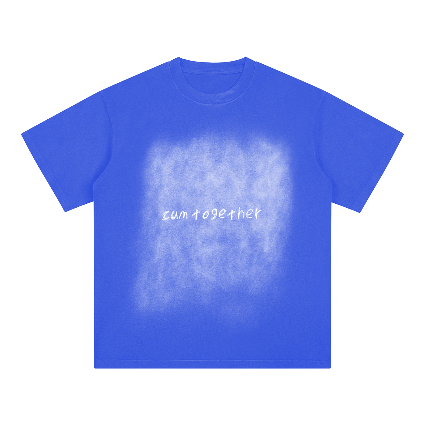 FETISHISTO blue fetish fashion washed t-shirt with white faded text design on front