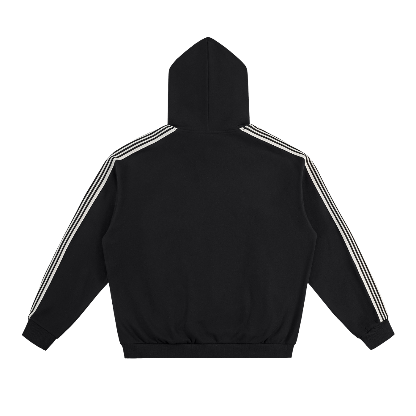 Black fetish hoodie with side stripes featuring a hood and ribbed cuffs by FETISHISTO