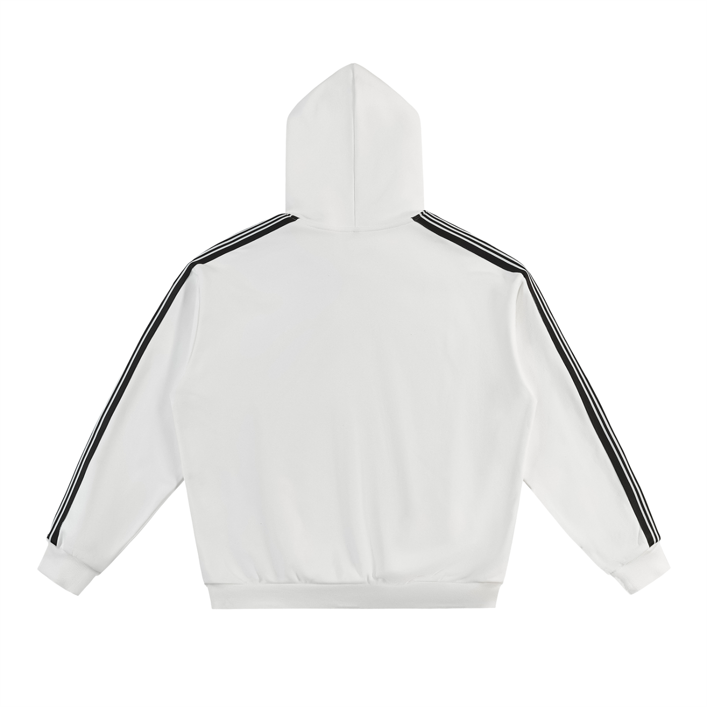 White fetish hoodie with side stripes in black running along the sleeves from FETISHISTO