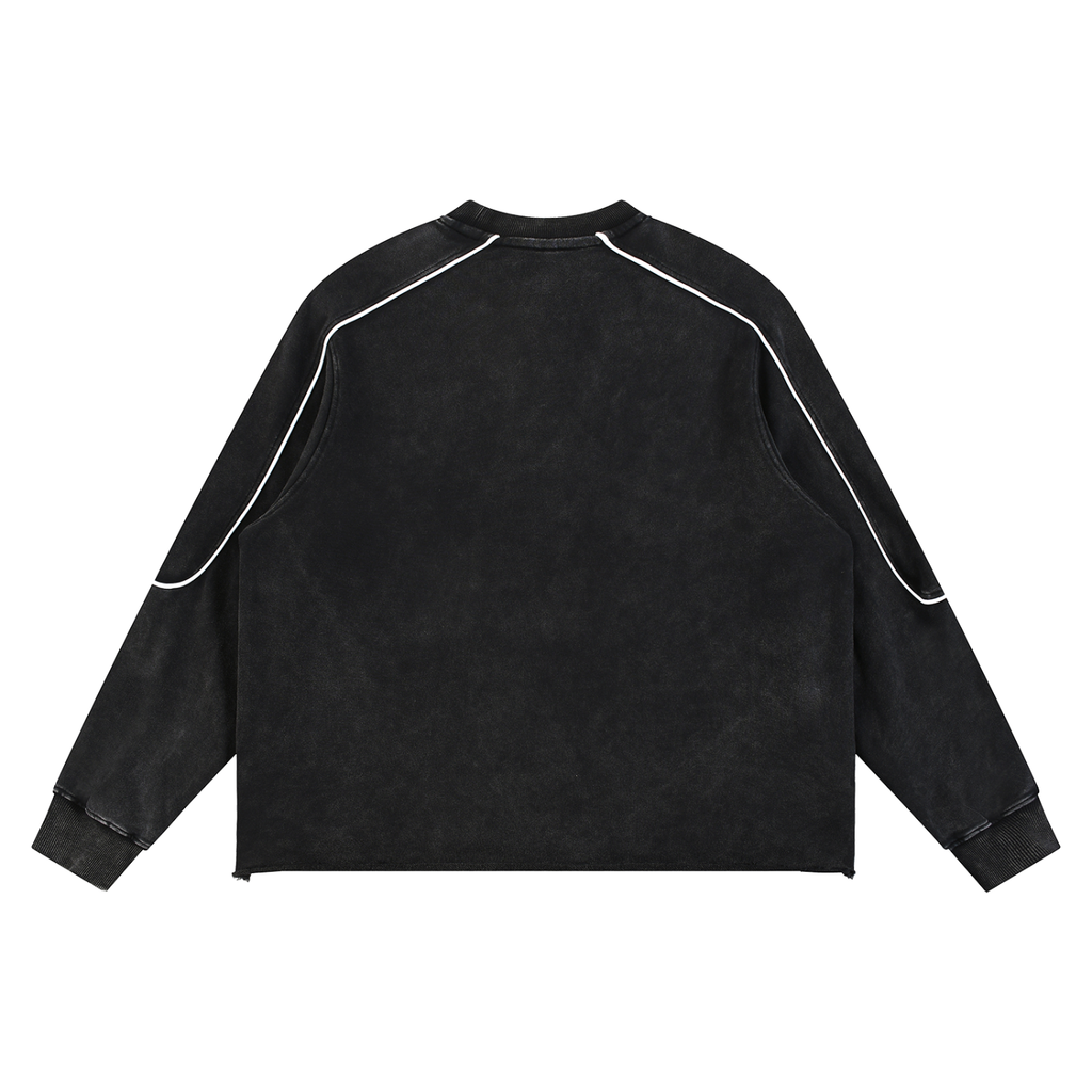FETISHISTO black fetish raw hem sweatshirt with long sleeves and contrast piping detail