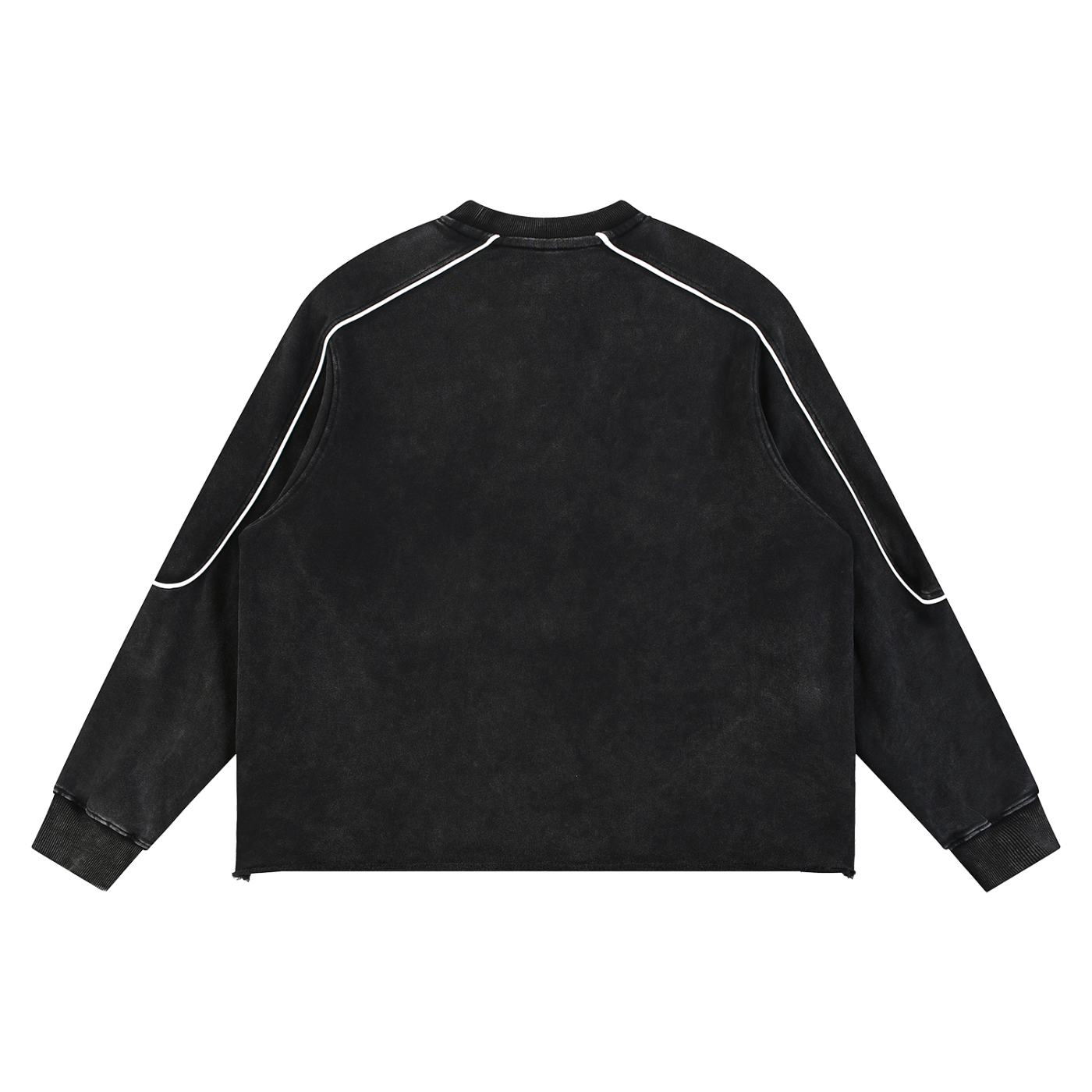 FETISHISTO black fetish raw hem sweatshirt with long sleeves and contrast piping detail