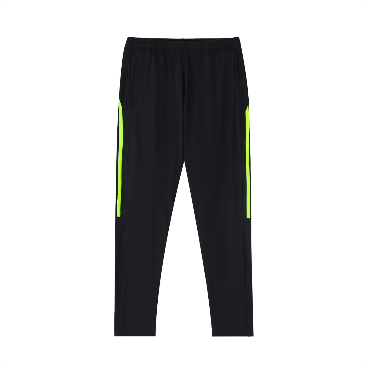 FETISHISTO black fetish running pants with neon green side stripes and elastic waistband