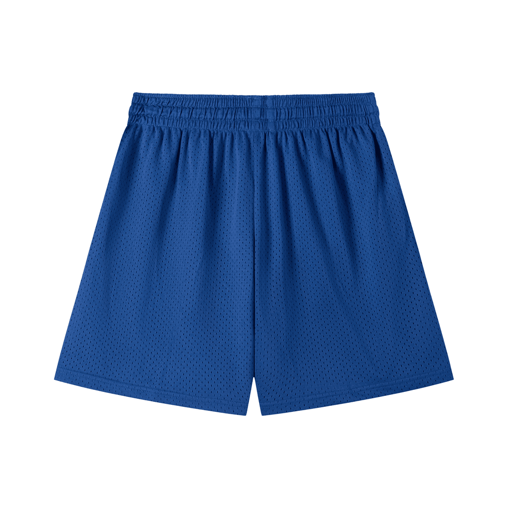 FETISHISTO blue mesh drawstring fetish shorts with elastic waistband and breathable fabric