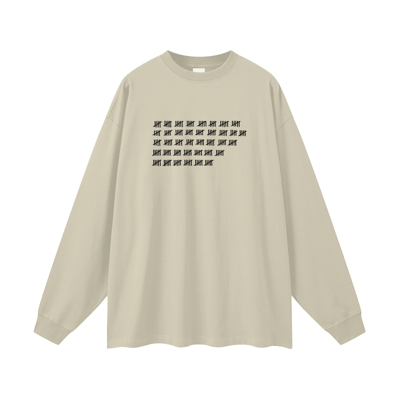 FETISHISTO oversized fetish long sleeve shirt in beige with black tally mark graphic on front