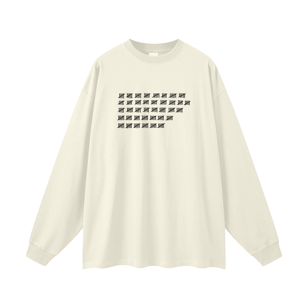 FETISHISTO oversized fetish long sleeve shirt in cream with black tally mark design on front