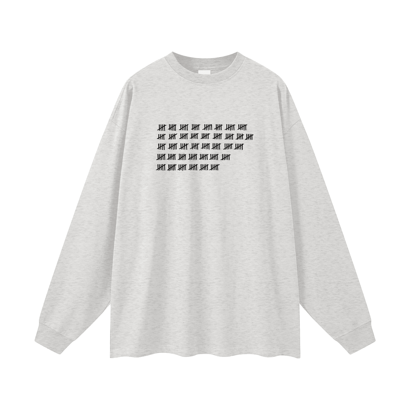FETISHISTO oversized fetish long sleeve shirt in light gray with black tally mark graphic on front