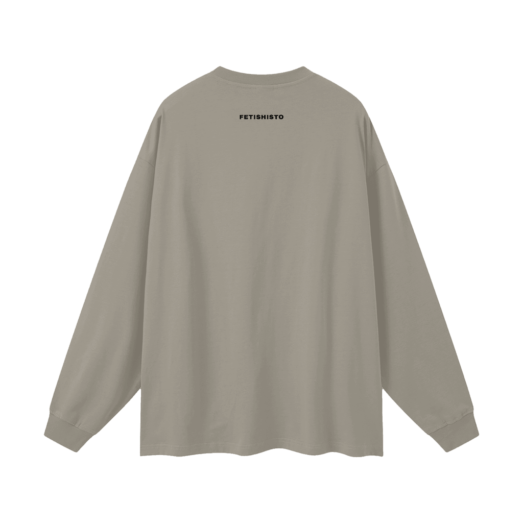 FETISHISTO oversized fetish long sleeve shirt in gray with back logo print and relaxed fit