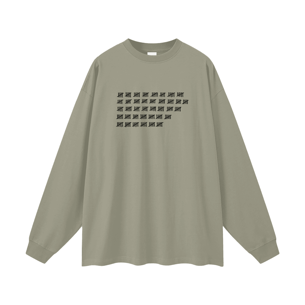 FETISHISTO oversized fetish long sleeve shirt in muted green with black tally mark graphic on front