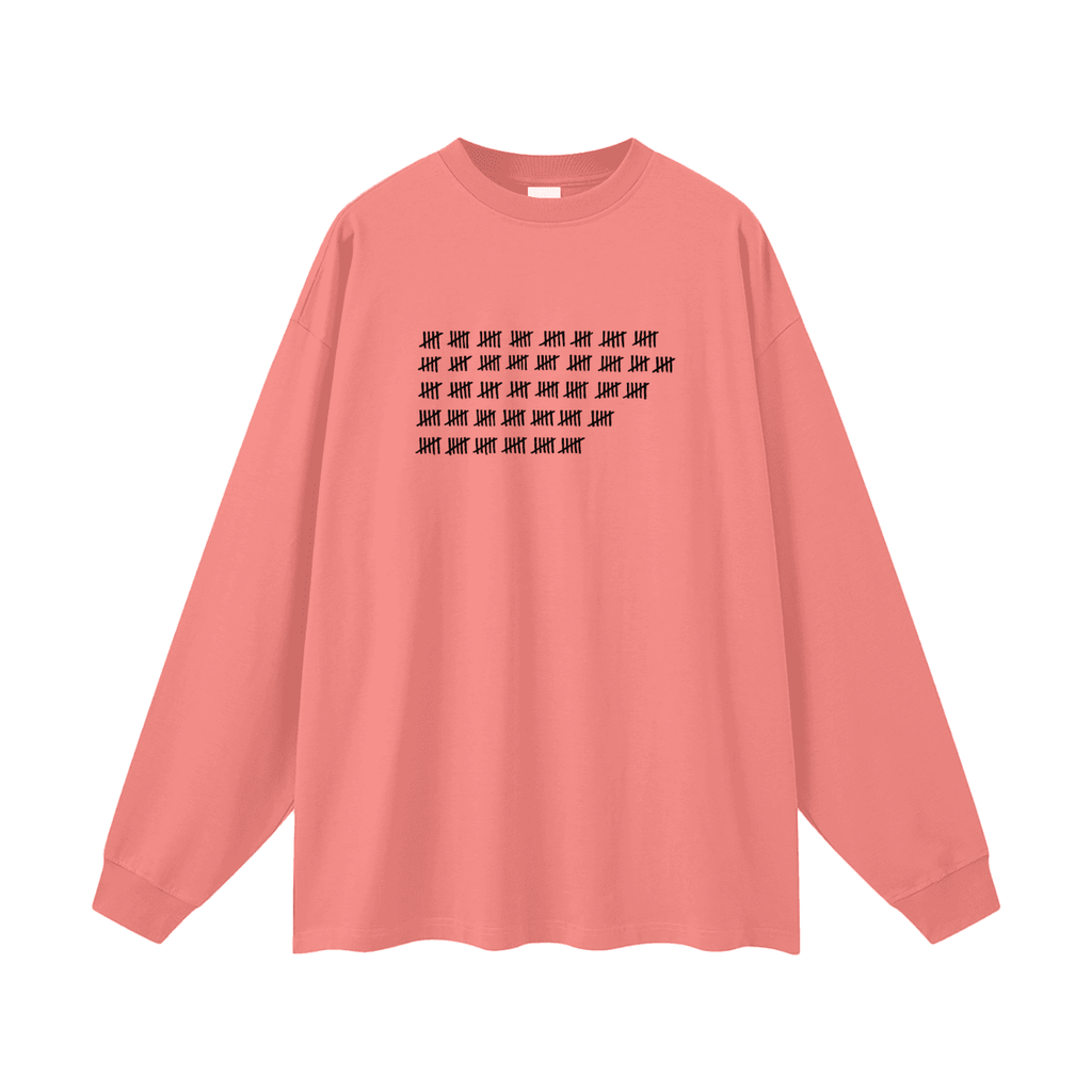 FETISHISTO oversized fetish long sleeve shirt in pink with black tally mark graphic on front