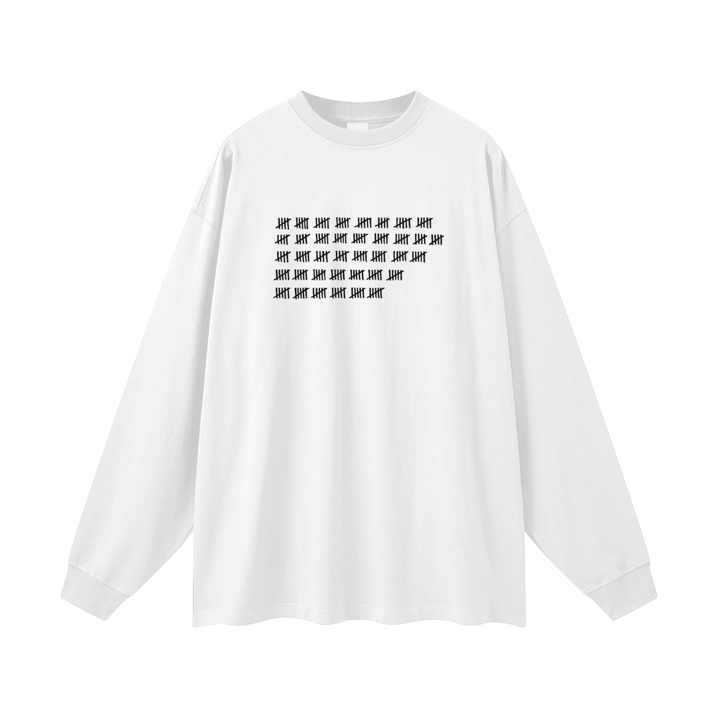 FETISHISTO white oversized fetish long sleeve shirt with black tally mark design on front