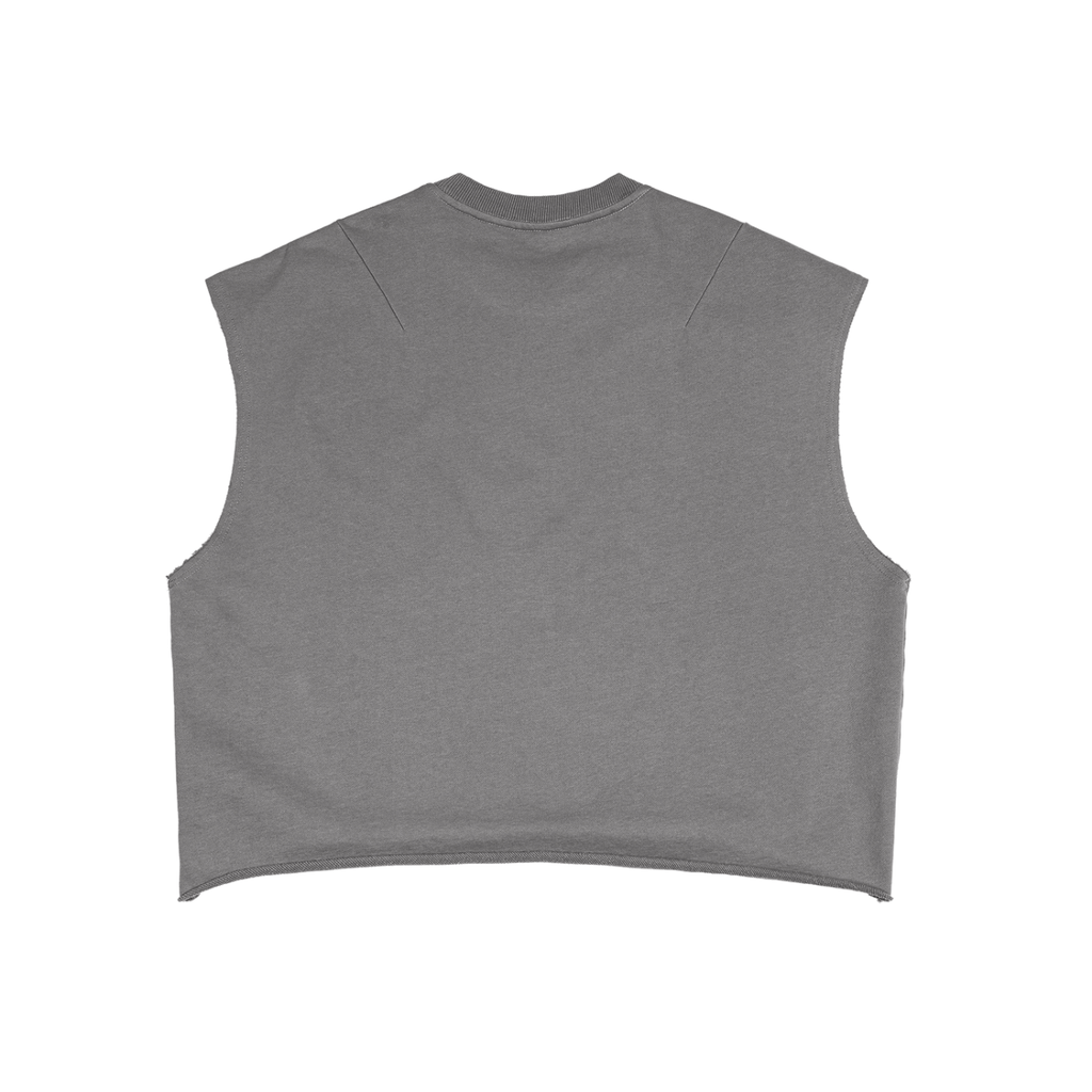 FETISHISTO gray french terry boxy tank top with sleeveless design and cropped fit