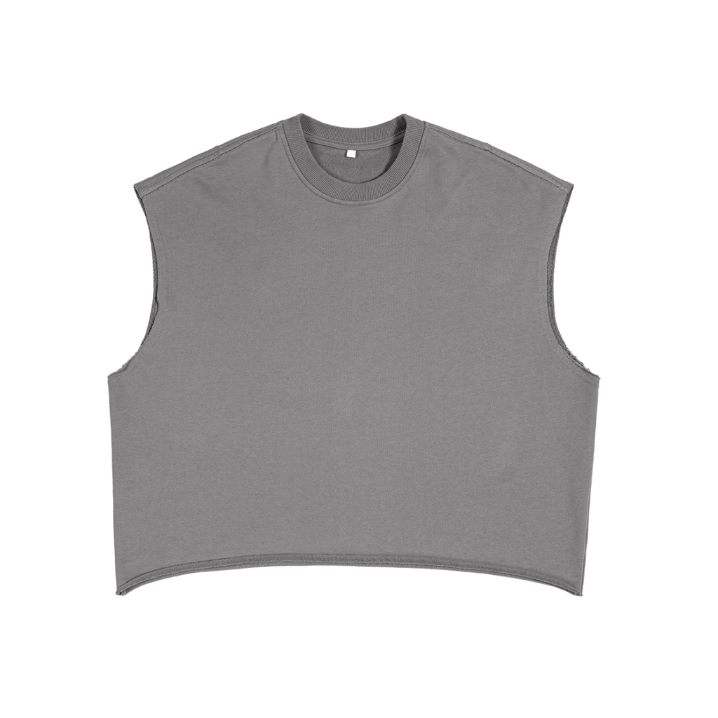 FETISHISTO gray french terry boxy tank top with sleeveless design and crew neckline